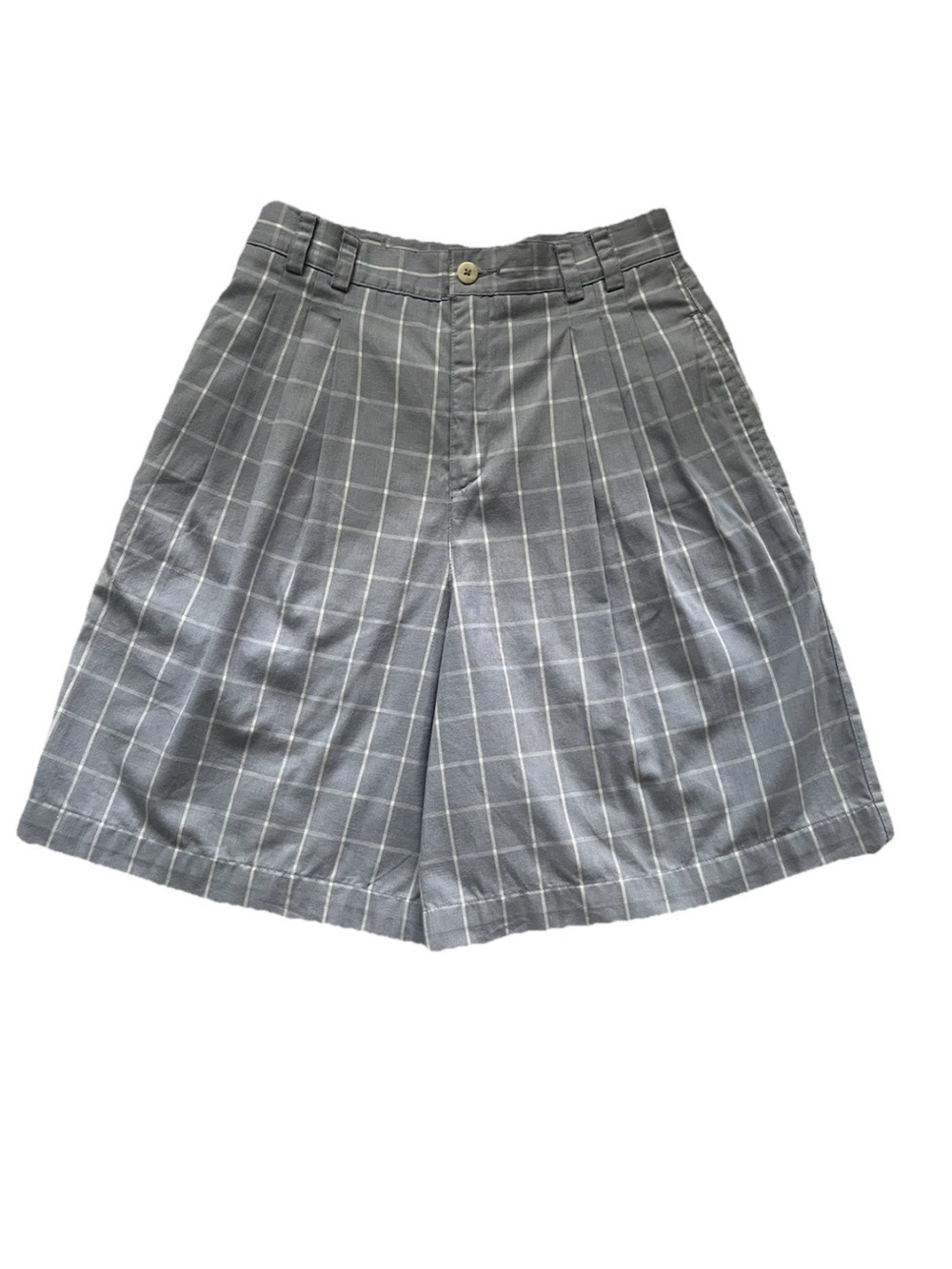 Lizsport Gray Windowpane Pleated High Waist Bermuda Shorts